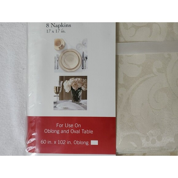 Town & Country Everything Table Set Ivory Floral 60"x102" Oblong 8 Napkins - Picture 3 of 8